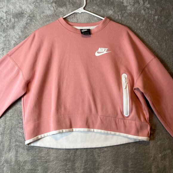 Nike Sportswear Tech Fleece Women's Crewneck Pullover Pink White Size Large - Picture 2 of 8